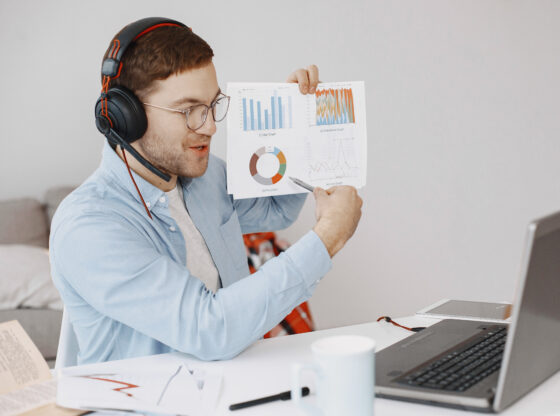 Man learning course online through laptop